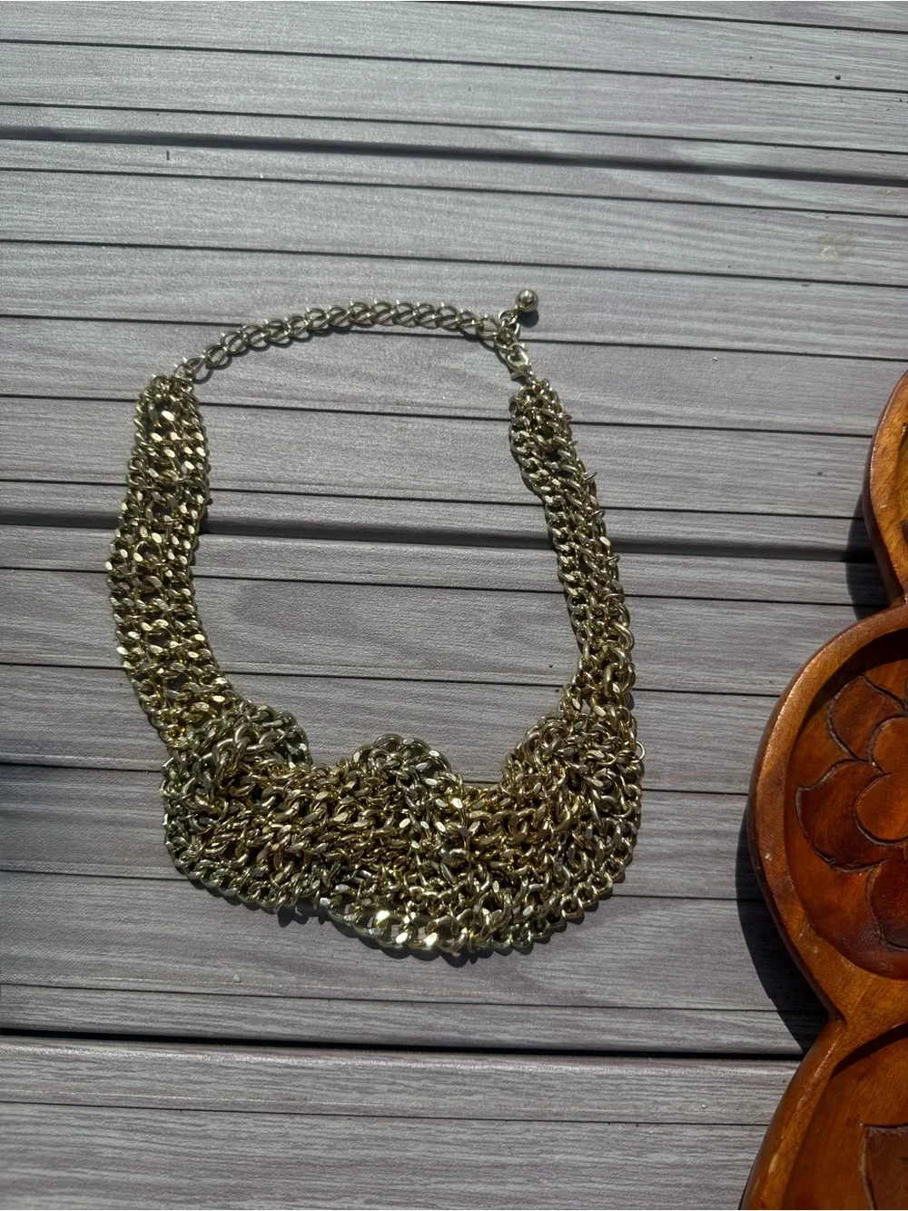 Vintage Chunky Multi-Strand Chain Statement Necklace Bib Draped Collar
